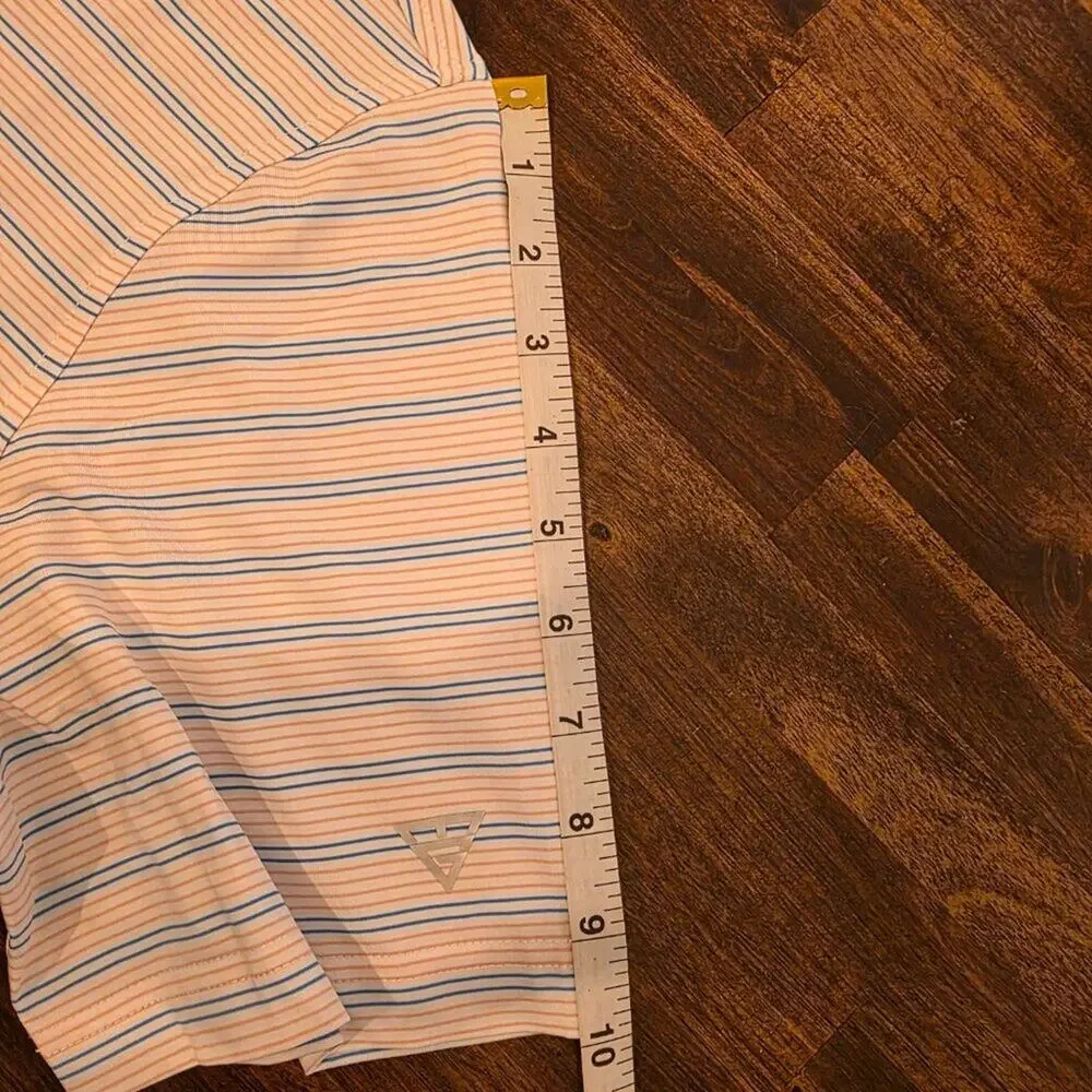 Maelreg Men's Golf Polo Shirt Large Pink Blue Stripe Performance NWT - Picture 4 of 5